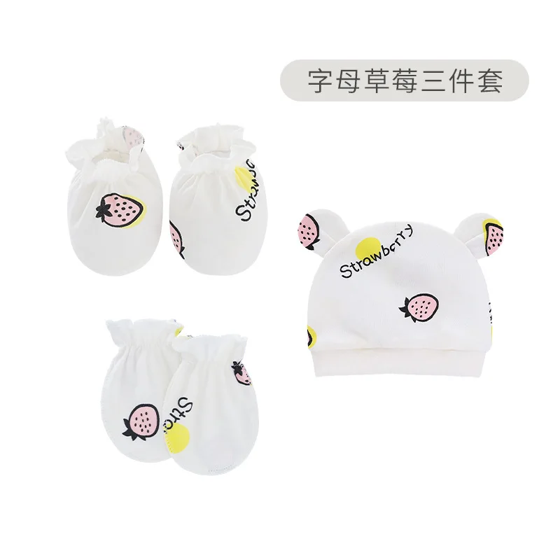 Amazon Hot sale Newborn baby boy and girl cotton breathable soft baby hats and mittens booties set