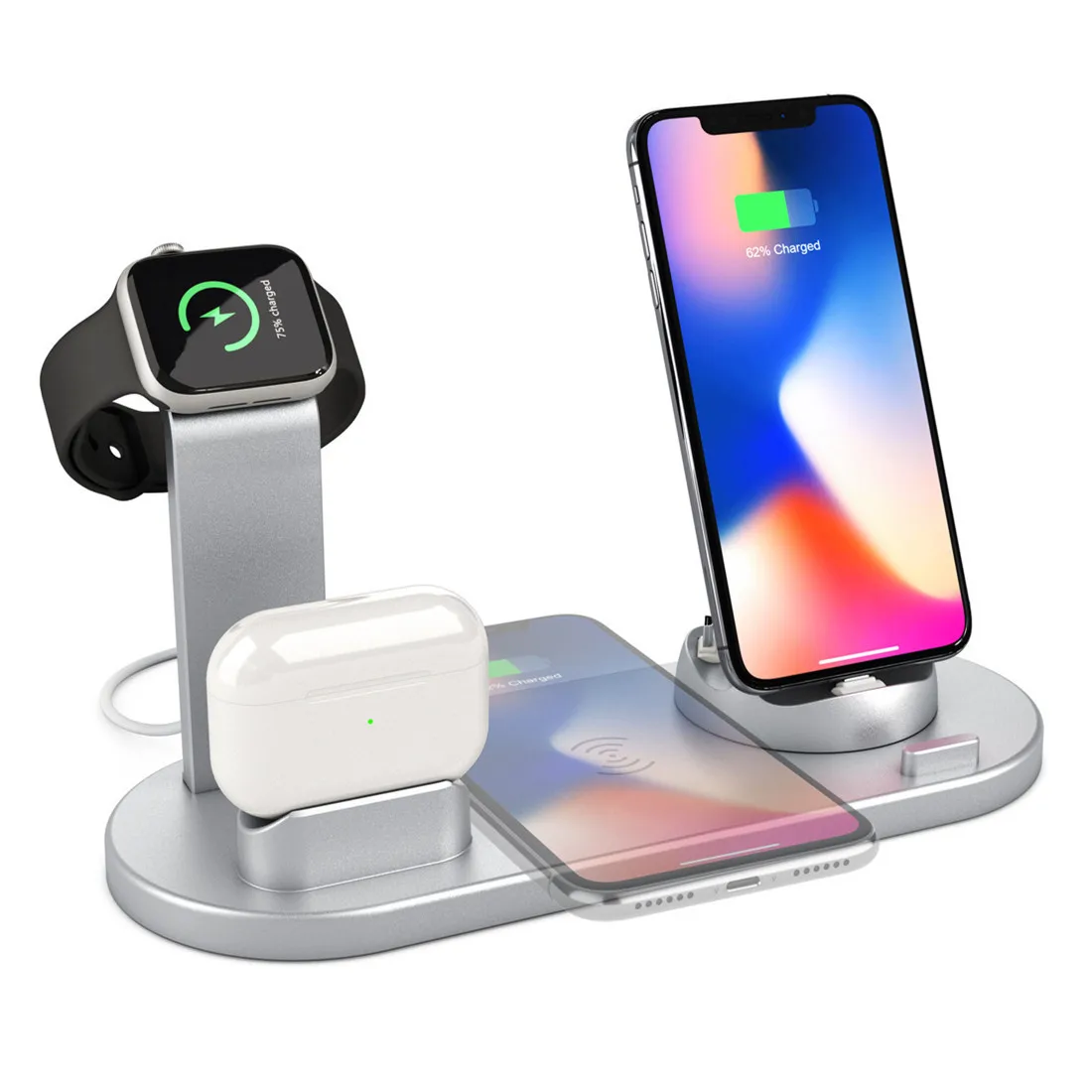 10W 4 in 1 Carregador Wireless Charger Charge Smartphone Docking Charging Station Stand Pad Fast Mobile Phone Charger