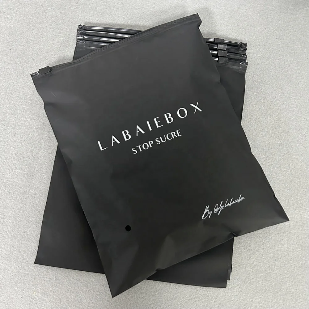 Custom Zip Lock Bag with Logo Matte Black CPE zipper bag plastic packaging bag for Hoodies Garment Clothing