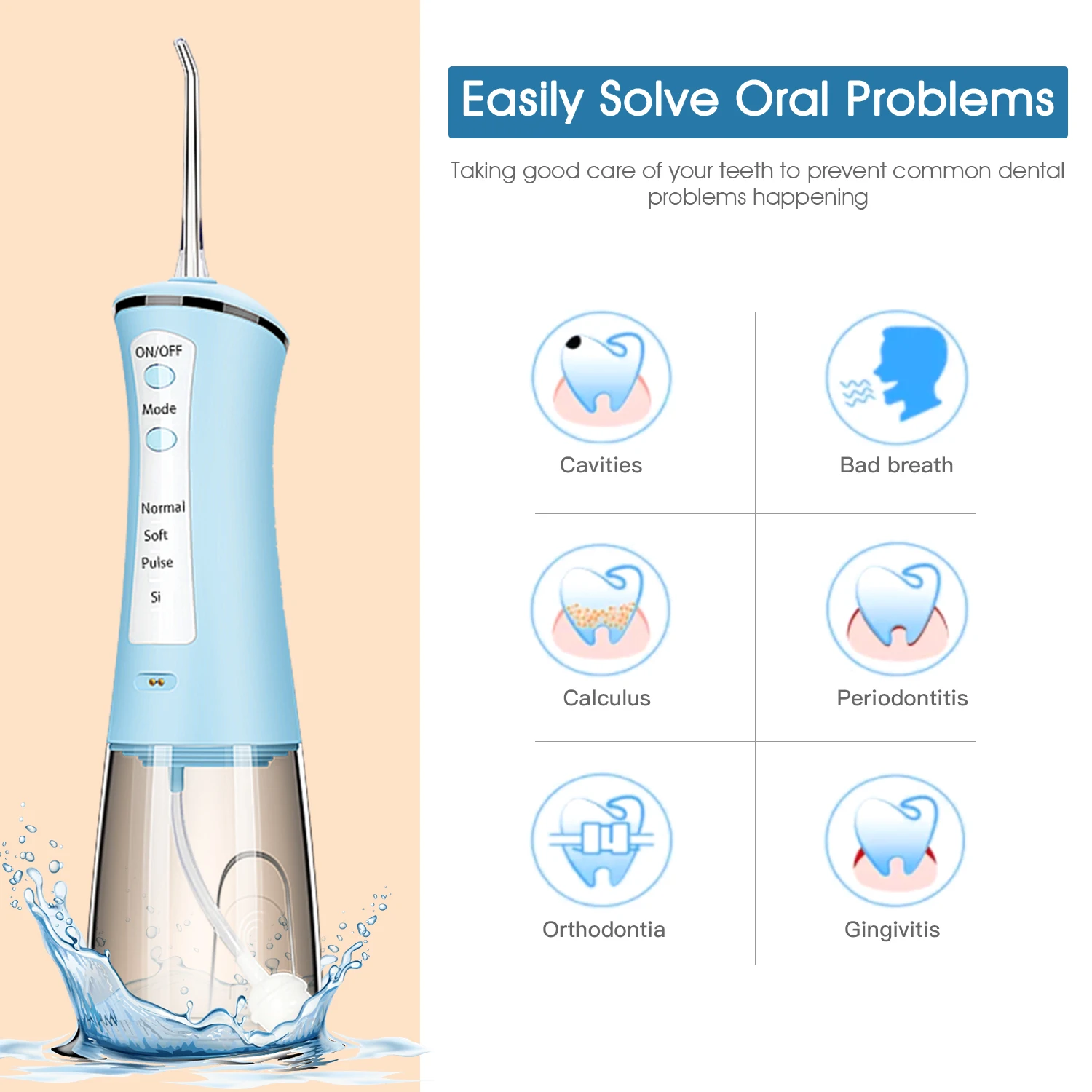 Portable Cordless Electric Teeth Cleaner 5 Modes 300ML Water Tank IPX7 Waterproof Dental Water Flosser Oral Irrigator