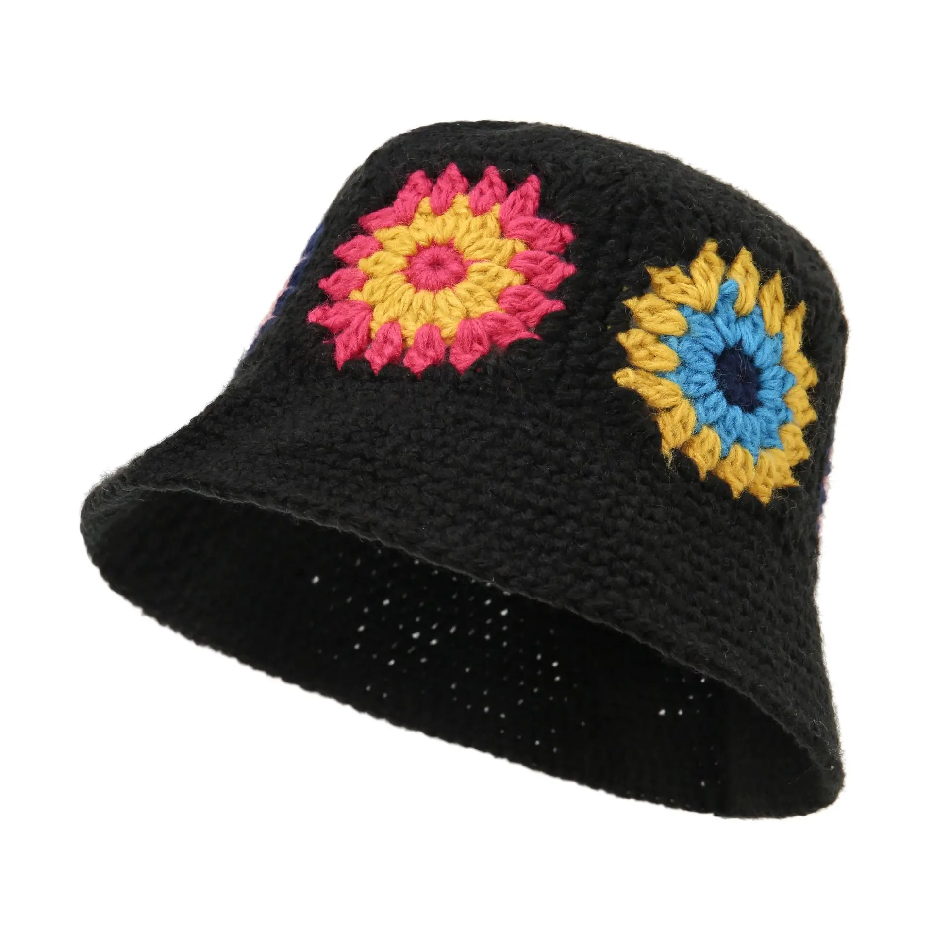 Custom Knitted Bucket Hat Summer Winter Women Flower Dome Casual Hats Hand Crocheted Fisherman bucket Cap