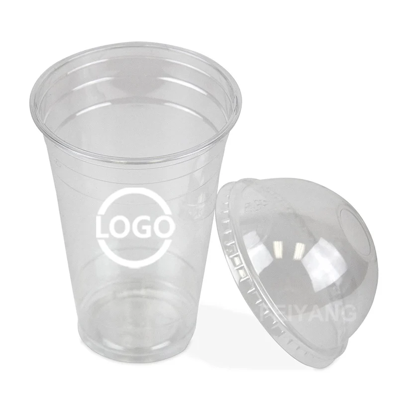Clear Plastic Disposable Plastic Cups For Iced Coffee Bubble Boba Milk Tea Smoothie With Flat Lids Or Dome Lids Custom Logo
