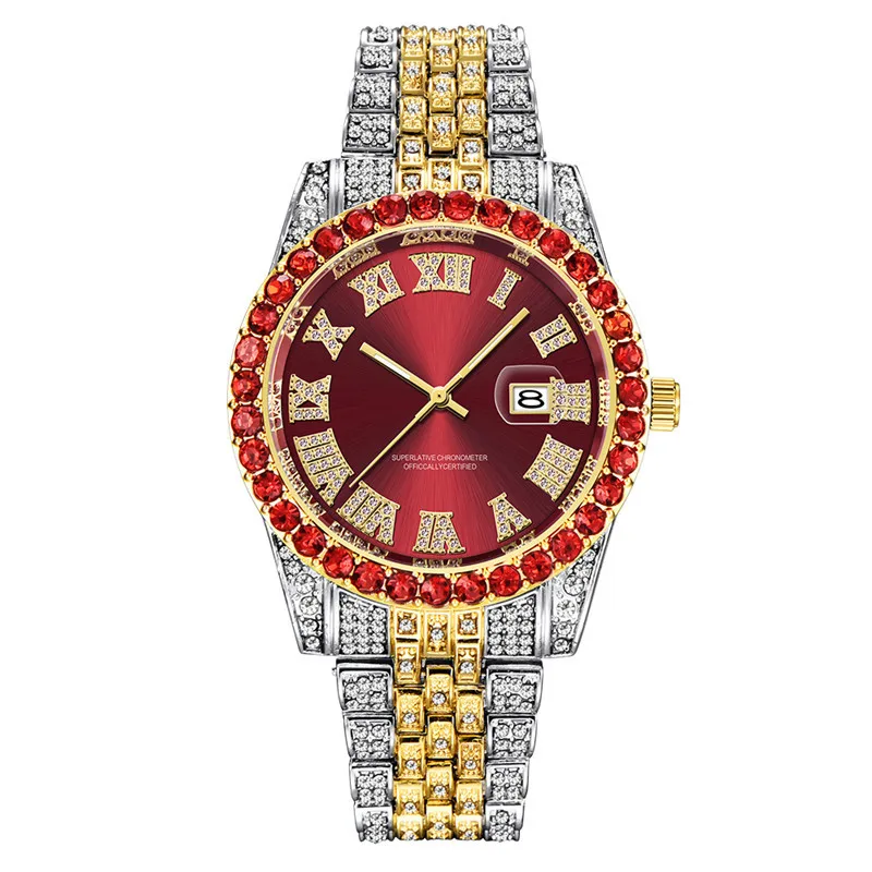 Iced Out Moissanite Watch Customized Hip Hop Stainless Steel Bracelet Uptodate User GMT Watches