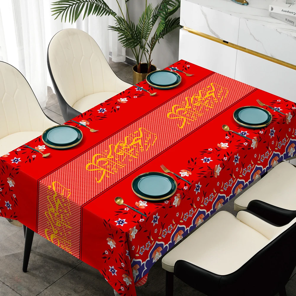 Custom designs pvc printed ramadan table cloth for home hotel wedding party