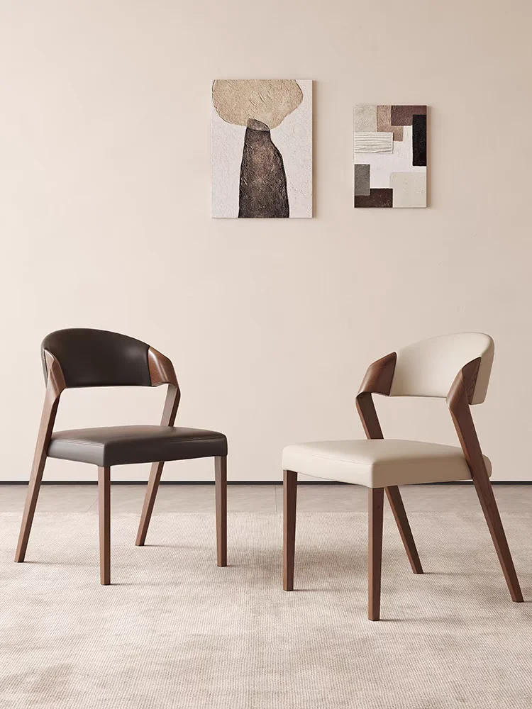 Factory Price Fashionable Skeleton Waist Design Restaurant Dining Chair Wood Leather Solid Wood Legs Coffee Chair
