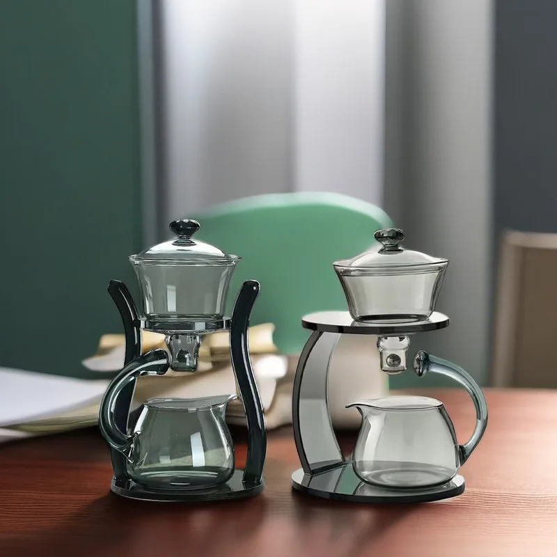 Heat-Resistant Semi-automatic Magnetic Water Diversion Rotating lid Glass Teapot Creative Lazy High Borosilicate