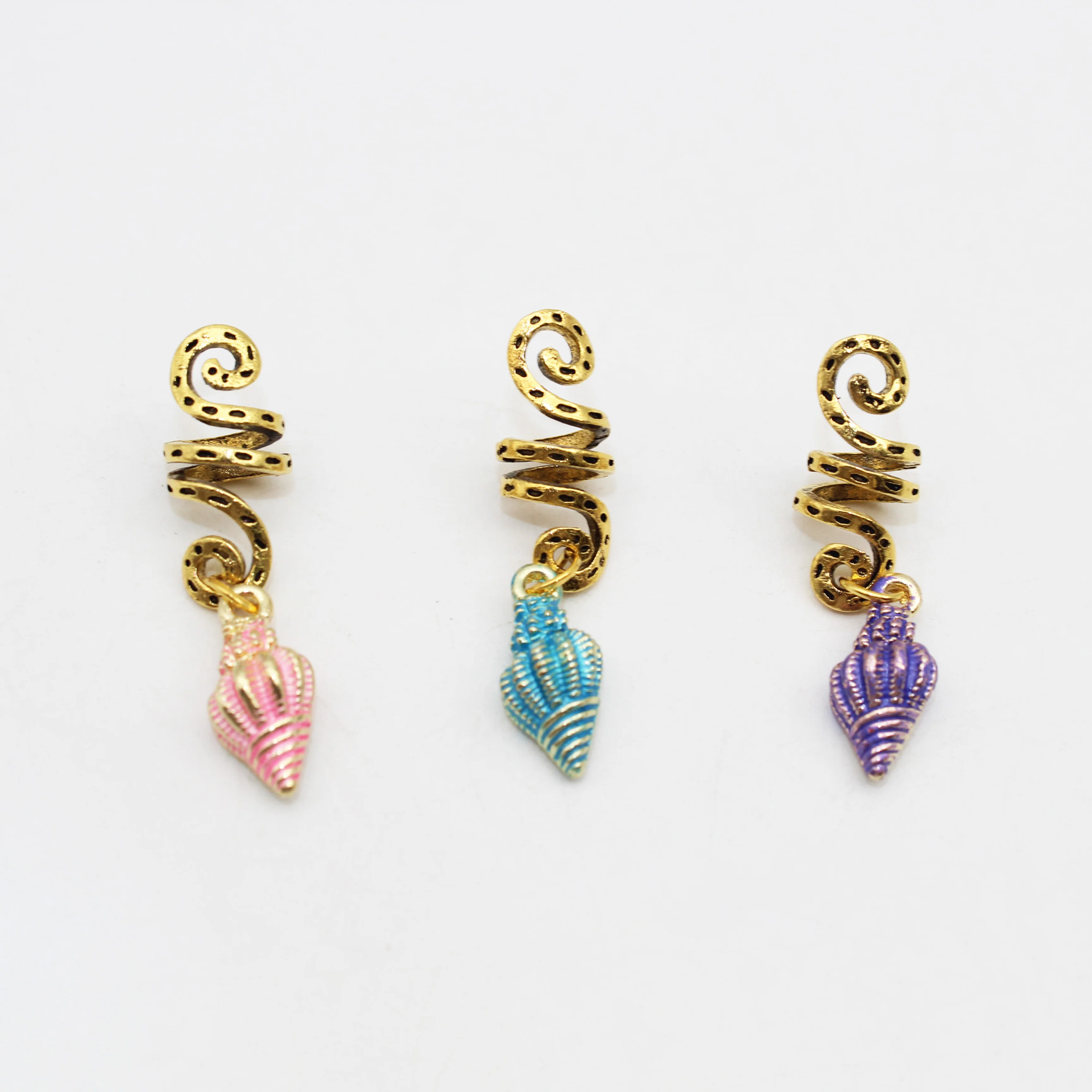 Jachon golden hair rings braid cuffs braids dreadlock Retro alloy drop oil conch pendant headpiece hair accessories