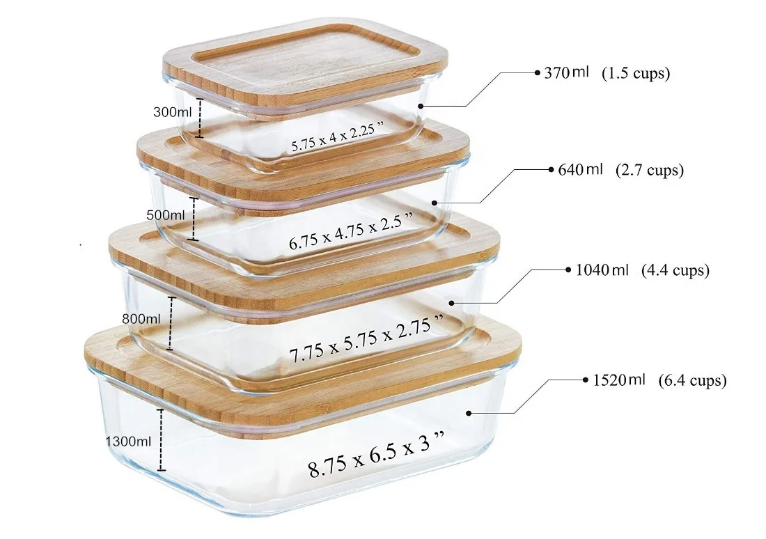 Borosilicate Glass Lunch Box Microwave Oven Safe Food Container with Bamboo Lid