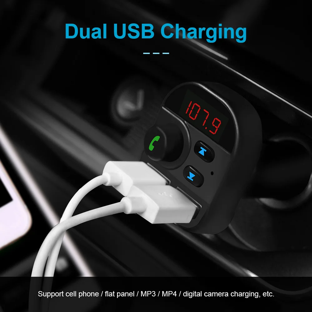  Двойное зарядное устройство USB автомобильный комплект громкой связи беспроводной радиоприемник аудио адаптер 5 0 BT FM-передатчик
