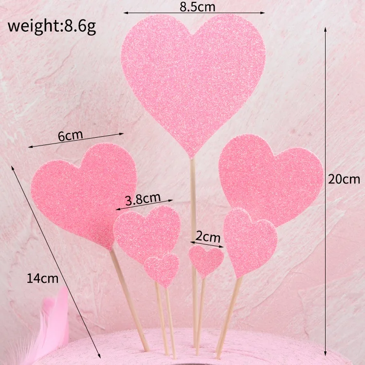 Partysu red heart cake topper valentines day frosting cake toppers happy birthday wedding party glitter red heart cake topper