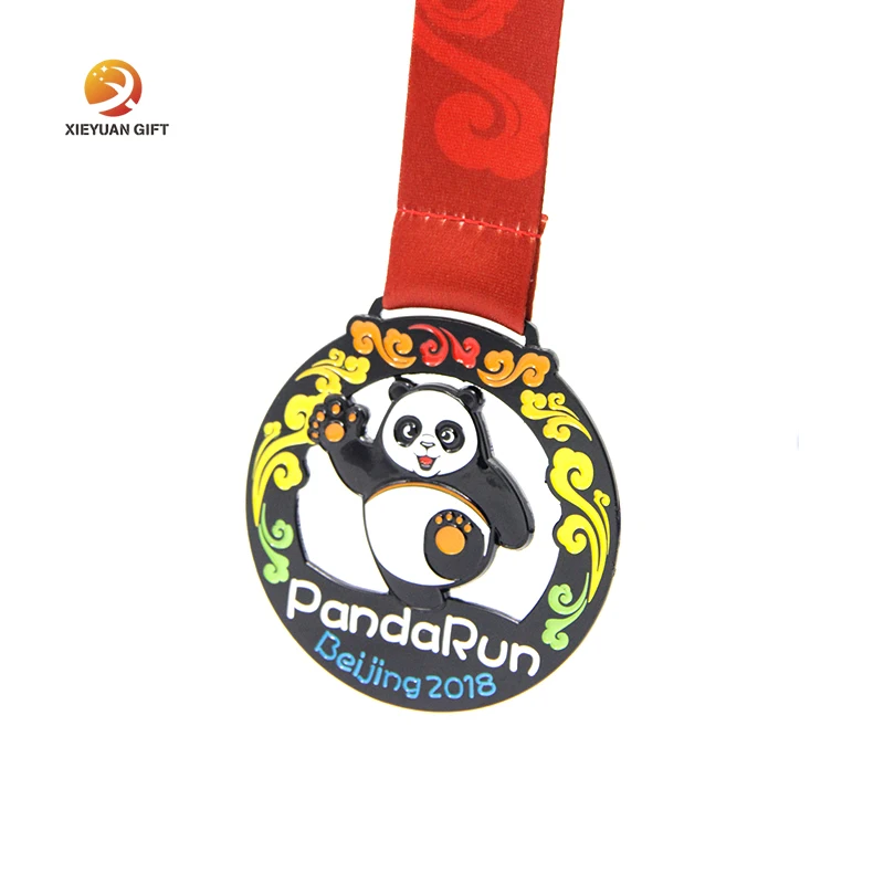 Xieyuan Wholesale Customized Logo With Ribbon Blank Gold Silver Medals Custom Metal Sport Cute panda Medal