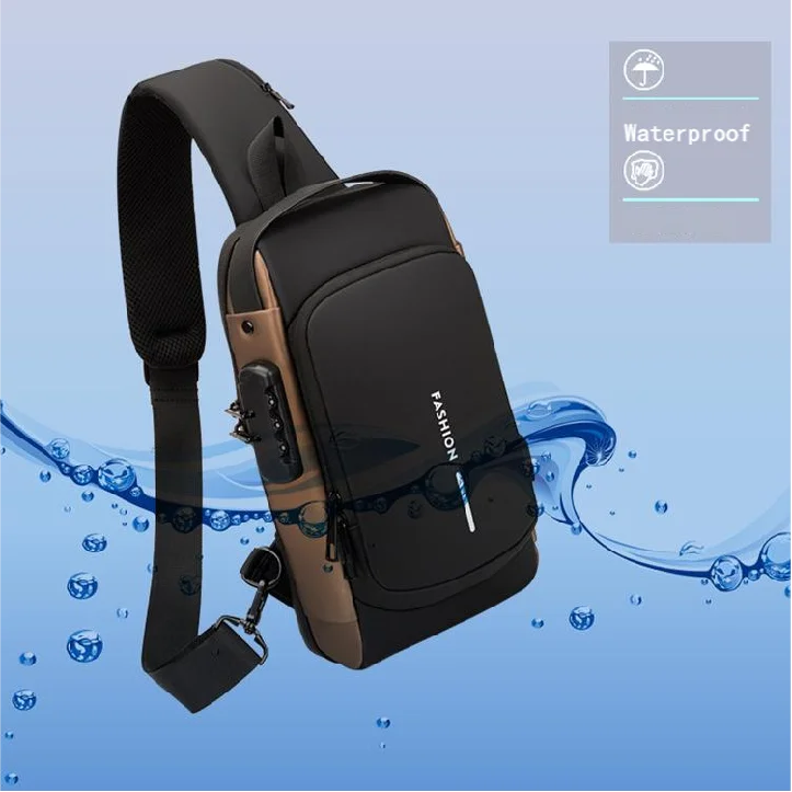 Factory Custom Men Fashion Anti-theft Waterproof Sport Chest Bag Multi-function Man Single Shoulder Bag with USB and Locked Code