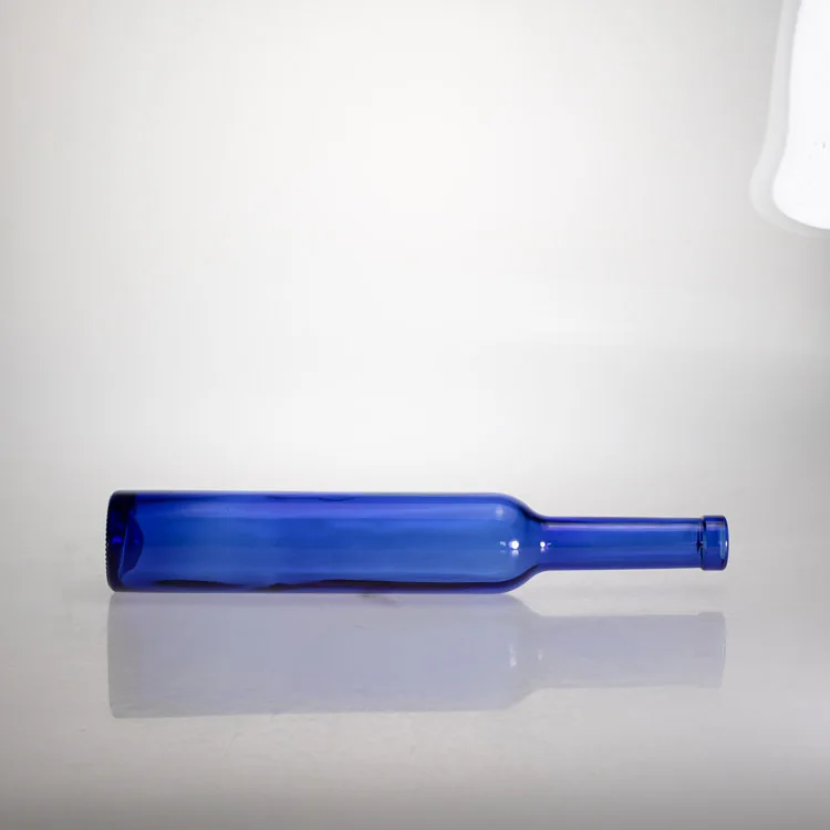 Unique  Long Neck Blue Wine Glass Bottle 380ml  Ice Wine Bottle For Beverage