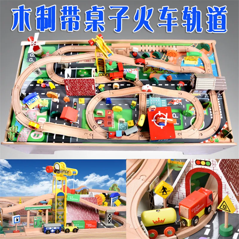 Popular Design In Stock 108Pcs Table Track Toy  Wooden Train Set Toy Electric Table Train Tracks Railway For 3 Years+ Kids