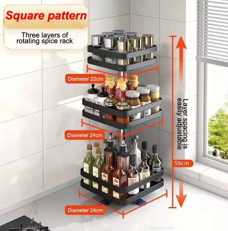 3-layer kitchen seasoning rack with 360 degree rotating disc seasoning storage rack