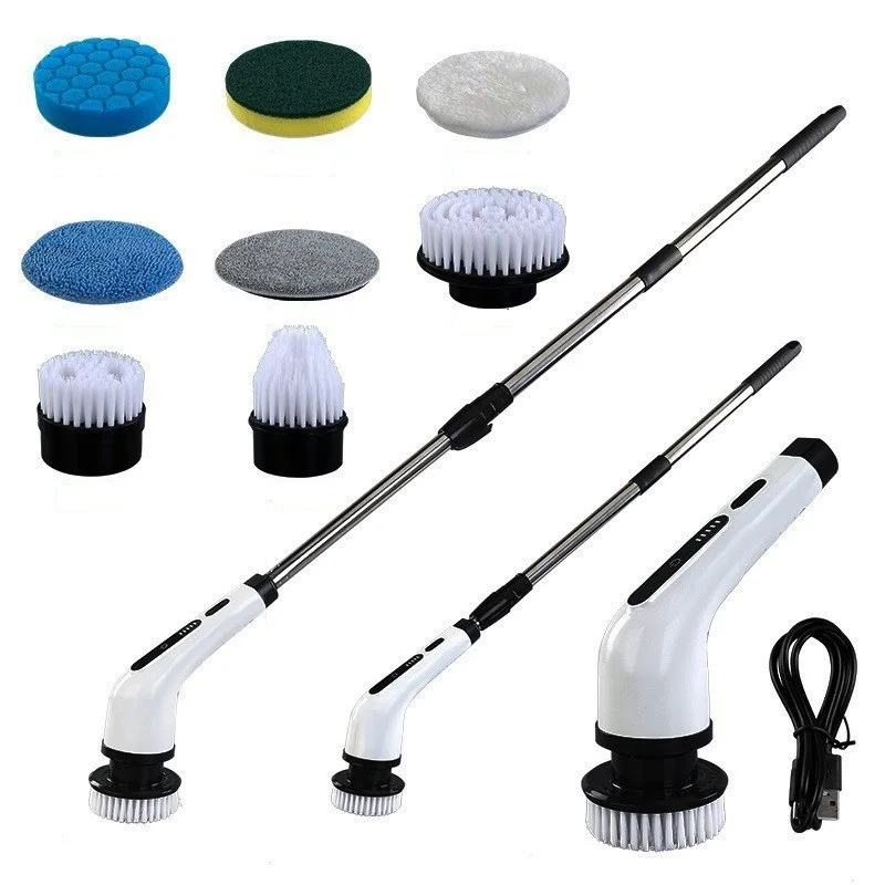 Multifunctional 8 in 1 Electric Power Toilet Cleaning Brush Long Handle Cordless Spin Scrubber Cleaner for Bathroom Kitchen
