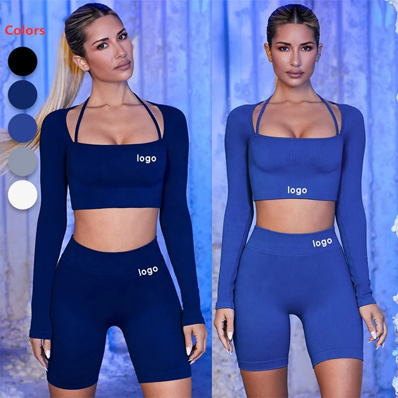 TikTok 2022 New Custom LuLu Women Active Wear High Elastic High Impact Workout Clothing Ribbed Seamless 7 Piece Yoga Set
