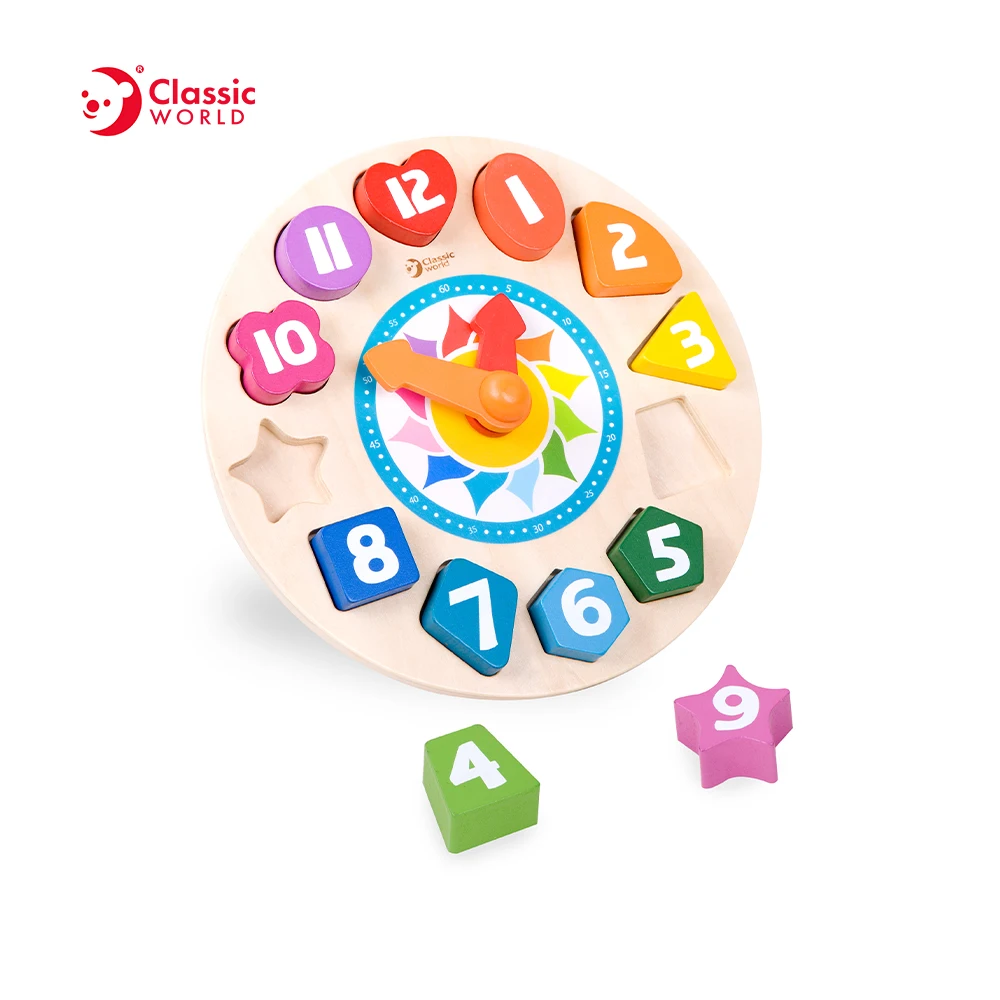 Montessori Early Learning Educational Toy Natural Wood Puzzle Shape Color Sorting Clock Time Number Blocks Puzzle Stacking Sorte
