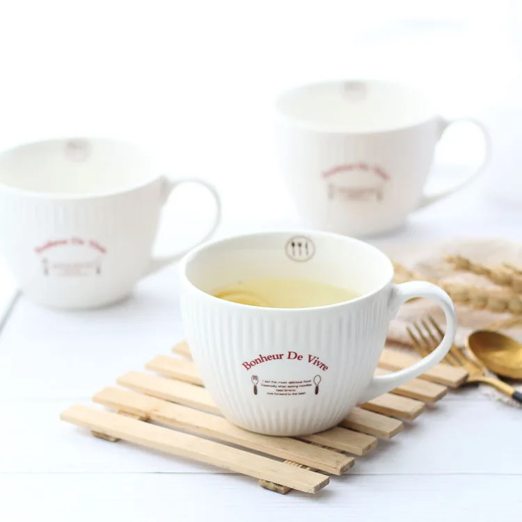 
French style retro breakfast mug ceramic yogurt oatmeal cup large capacity 