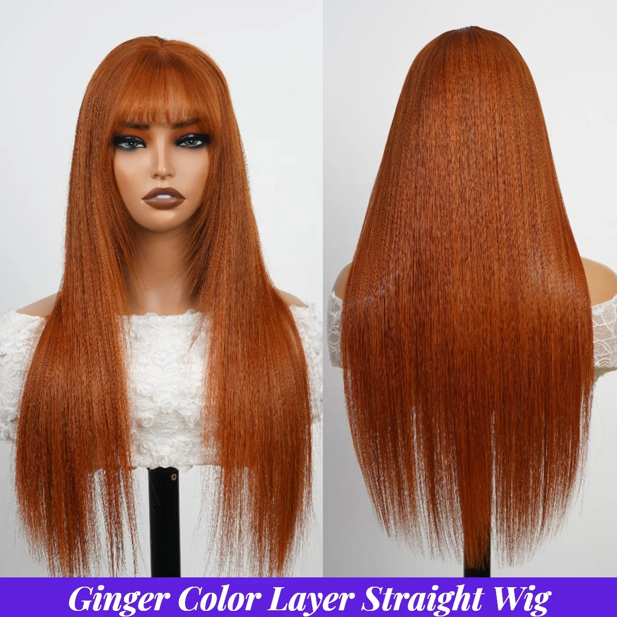 Wholesale Raw Vietnamese Hair 13x4 Frontal Wig Human Hair,22' 180% Ginger Color With Bangs Straight Wigs For Black Women