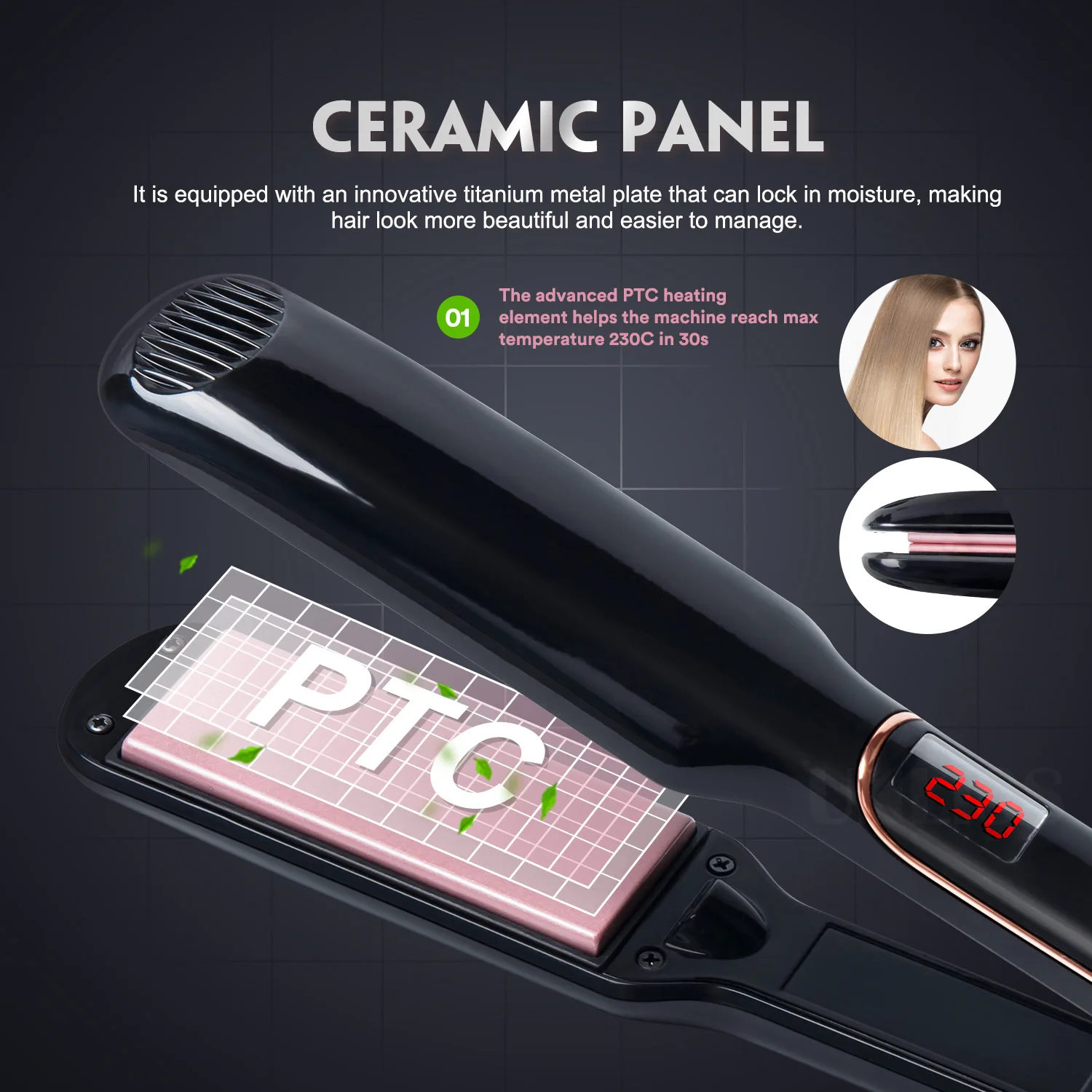 Private Label  Hair Straightener PTC flat Iron Hair Straightener With Lcd Display