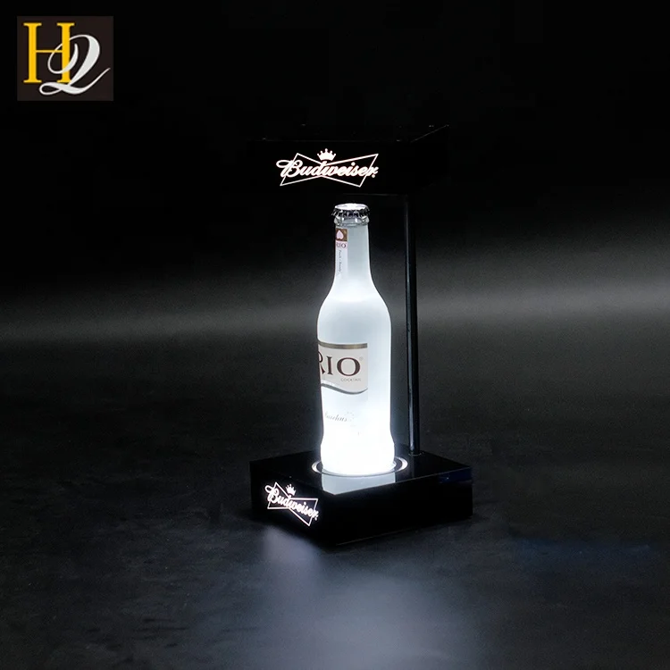 fashion popular plug power supply square shape black acrylic LED single bottle display stand with logo engraving and light up