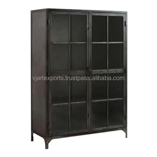 Latest Design Home Living Room Furniture traditional fine quality iron metal with 2 glass doors closet wardrobe almirah