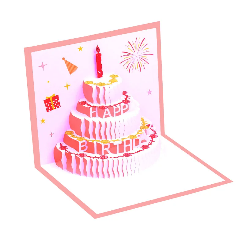 Customized Handmade Happy Birthday 3D Card Colorful Cute Cake Pop Up Greeting Cards For Kids Gift