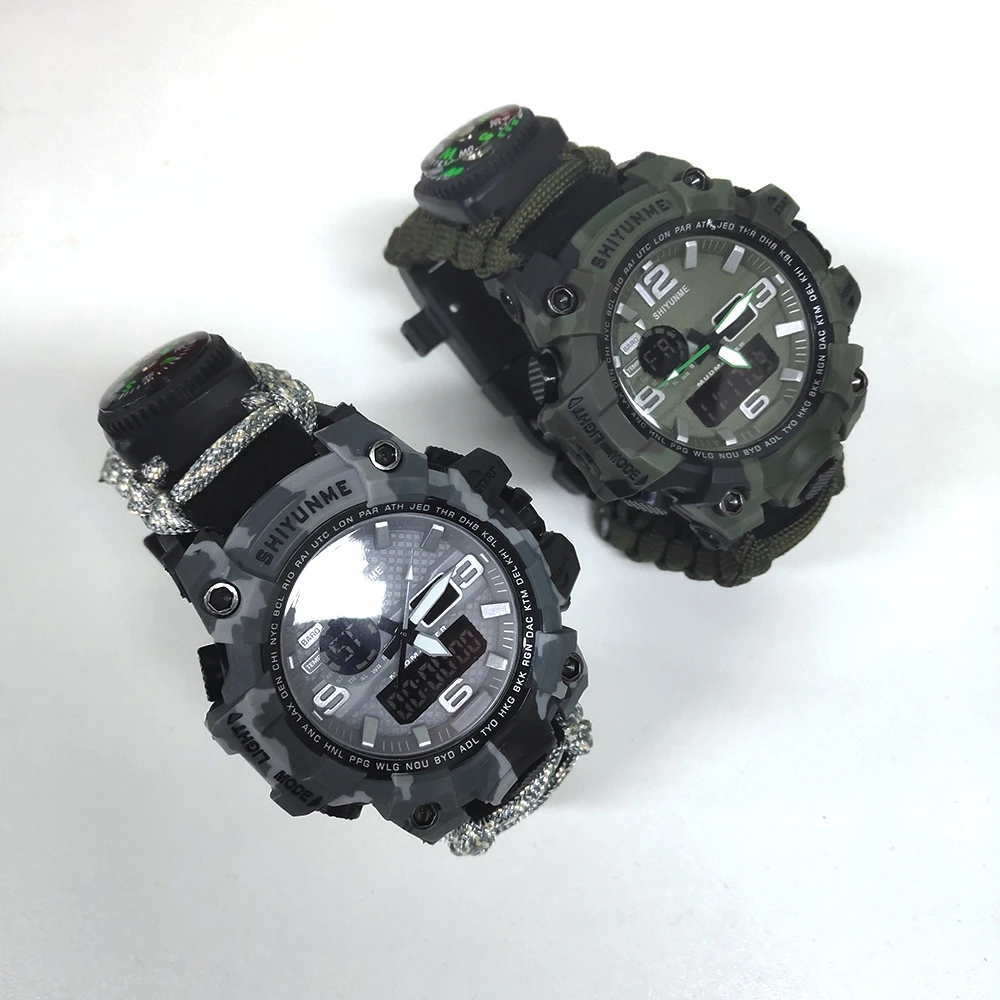 With  Fire Starter Scraper Compass Thermometer Multifunctional Outdoor Gear Emergency Survival Bracelet Watch