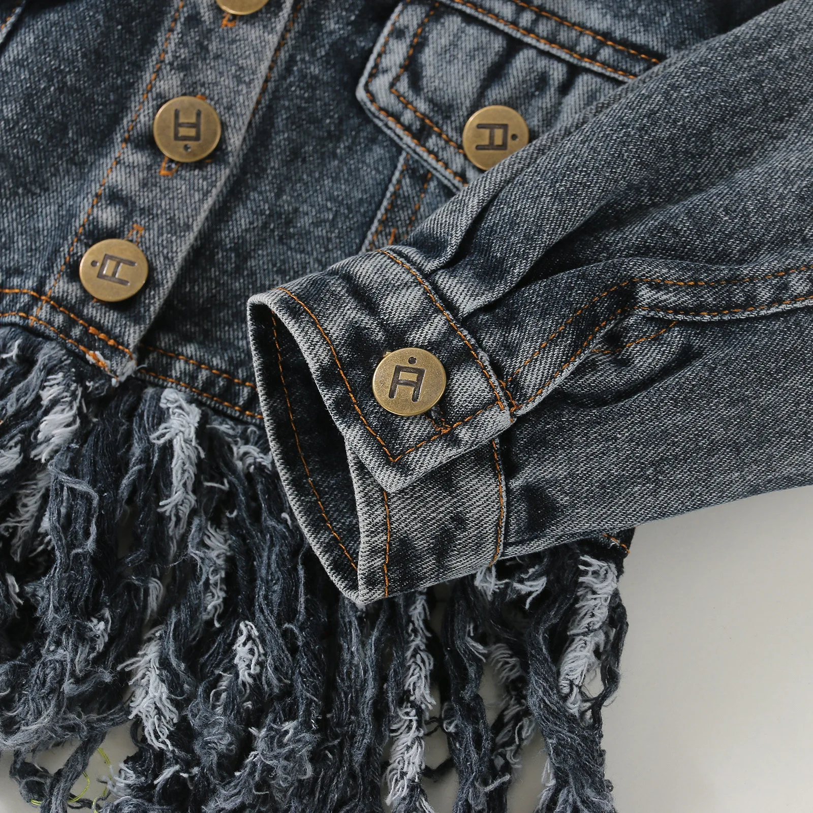 Fray Bottom Adorable Sweetness Baby Toddlers BIG SIS Black Fringe Denim Jacket Girls Dolly Fringe Detail Tassel Jean Jacket