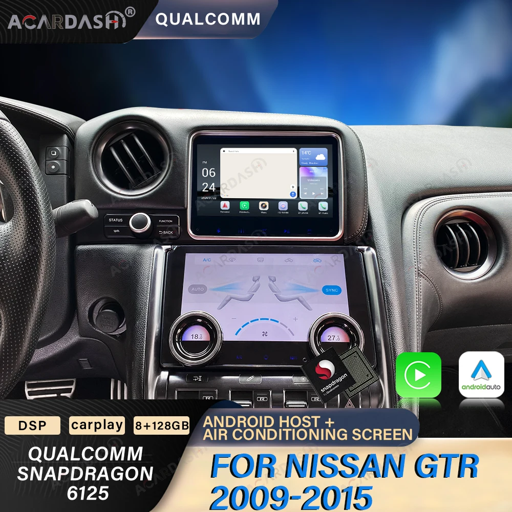 ACARDASH Android 13 Auto Radio and Air Conditioner Panel for NISSAN GTR 2009 - 2015 with Built-in wireless Carplay 4G Sim Card