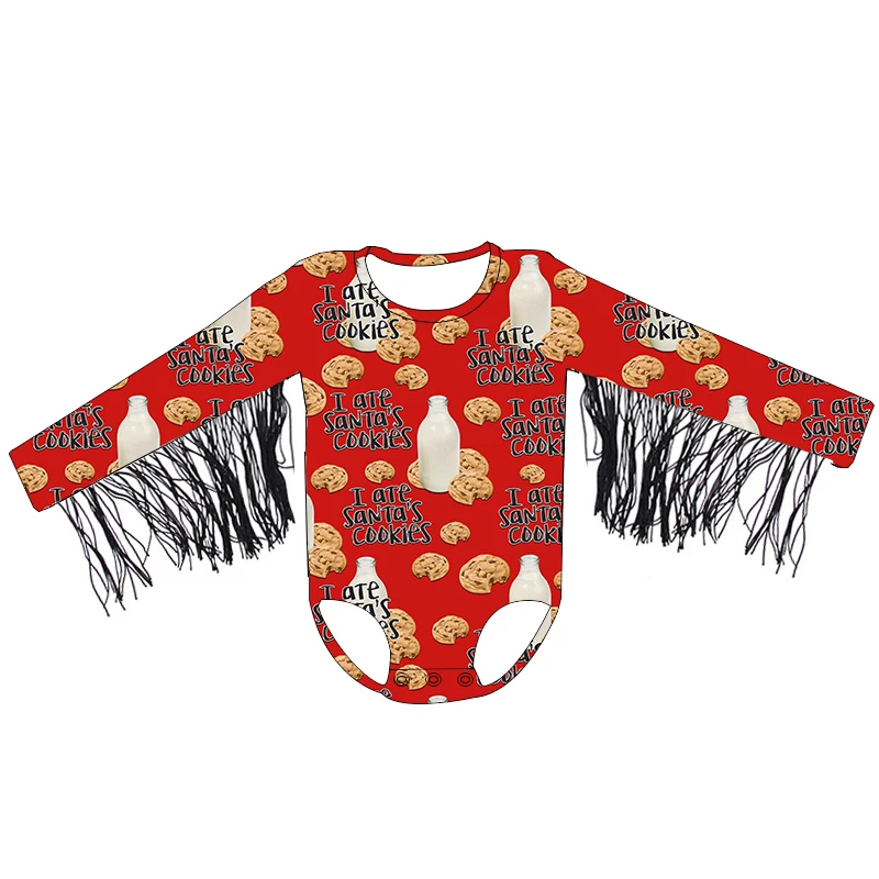 Wholesale Infant Girl Leotard With Black Fringe Christmas Winter Baby Ribbed Cotton Long Sleeve Carters Romper