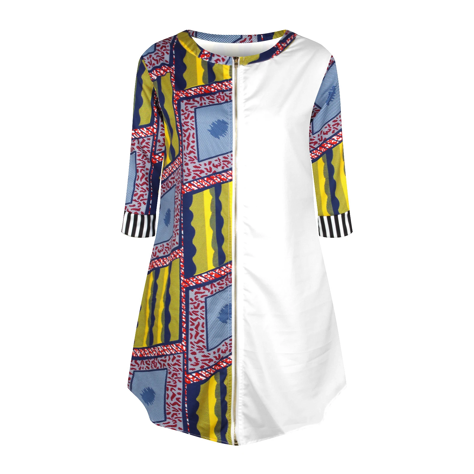 
2021 New Arrivals African Traditional Clothes Top Dashiki Ankara Print Front Zip-UP Half Sleeve Pullover 