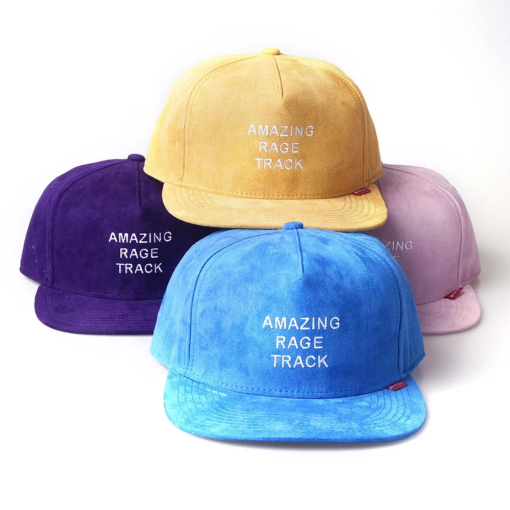 New Design 100% Suede Flat Brim Embroidered Letter Snapback Cap Hat With Plastic Buckle For Outdoor Sport