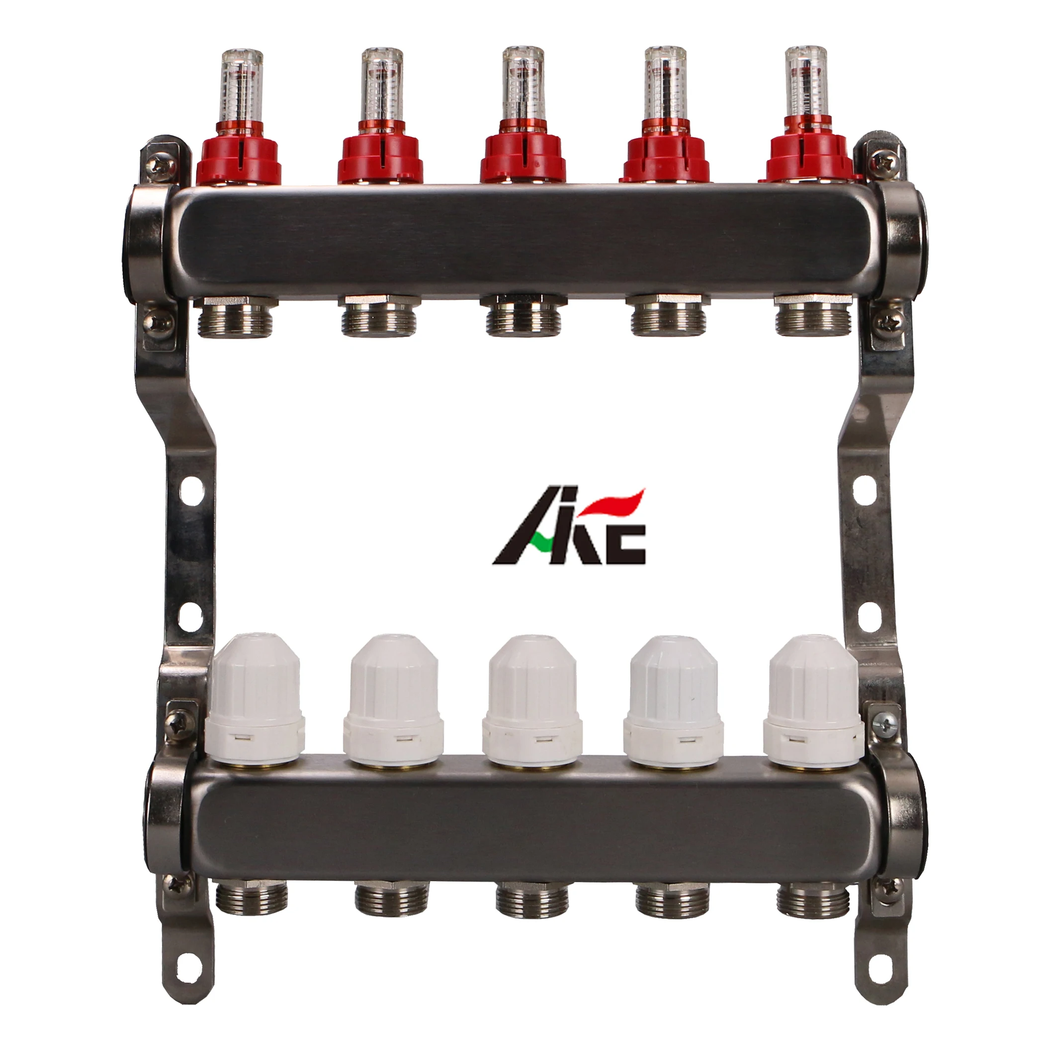 hot sale 5 way stainless steel water distributor heating manifold with manually flow meter