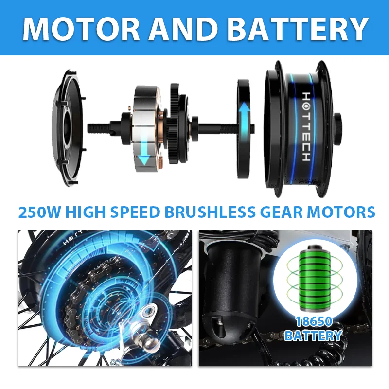 HOTTECH Factory Hot Sale aluminum alloy 16 inch ebike folding 250 watt electric bicycle