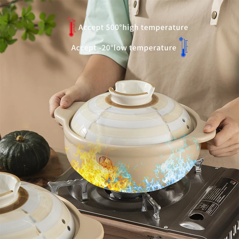 Rustic Japanese Style Ceramic Casserole High Temperature Resistance Seafood Porridge Stew Ceramic Soup Pot Set