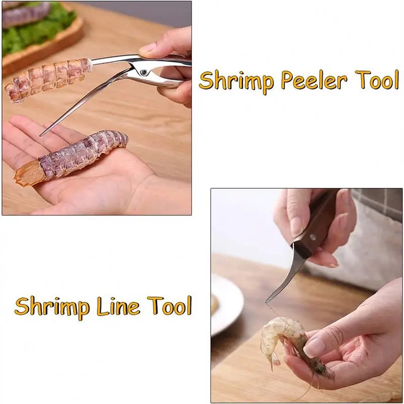2 Pcs Stainless Steel Shrimp Deveiner Tool and Shrimp Peeler Set Kitchen Tools Peels Prawn Outer Shell Deveins seafood tool