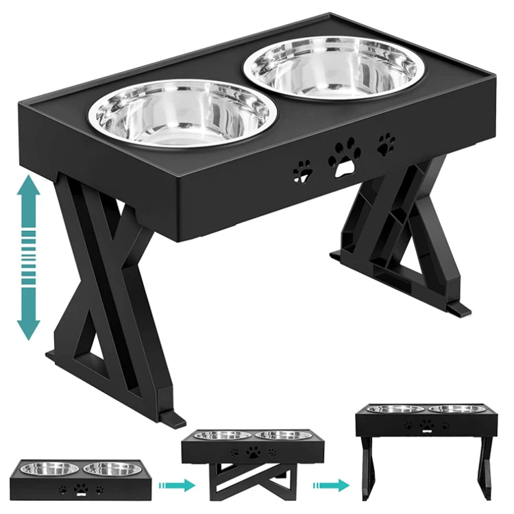 Поднятая миска для собак регулируемая высота поднятая Нескользящая двойная миска для собак из нержавеющей стали с подставкой