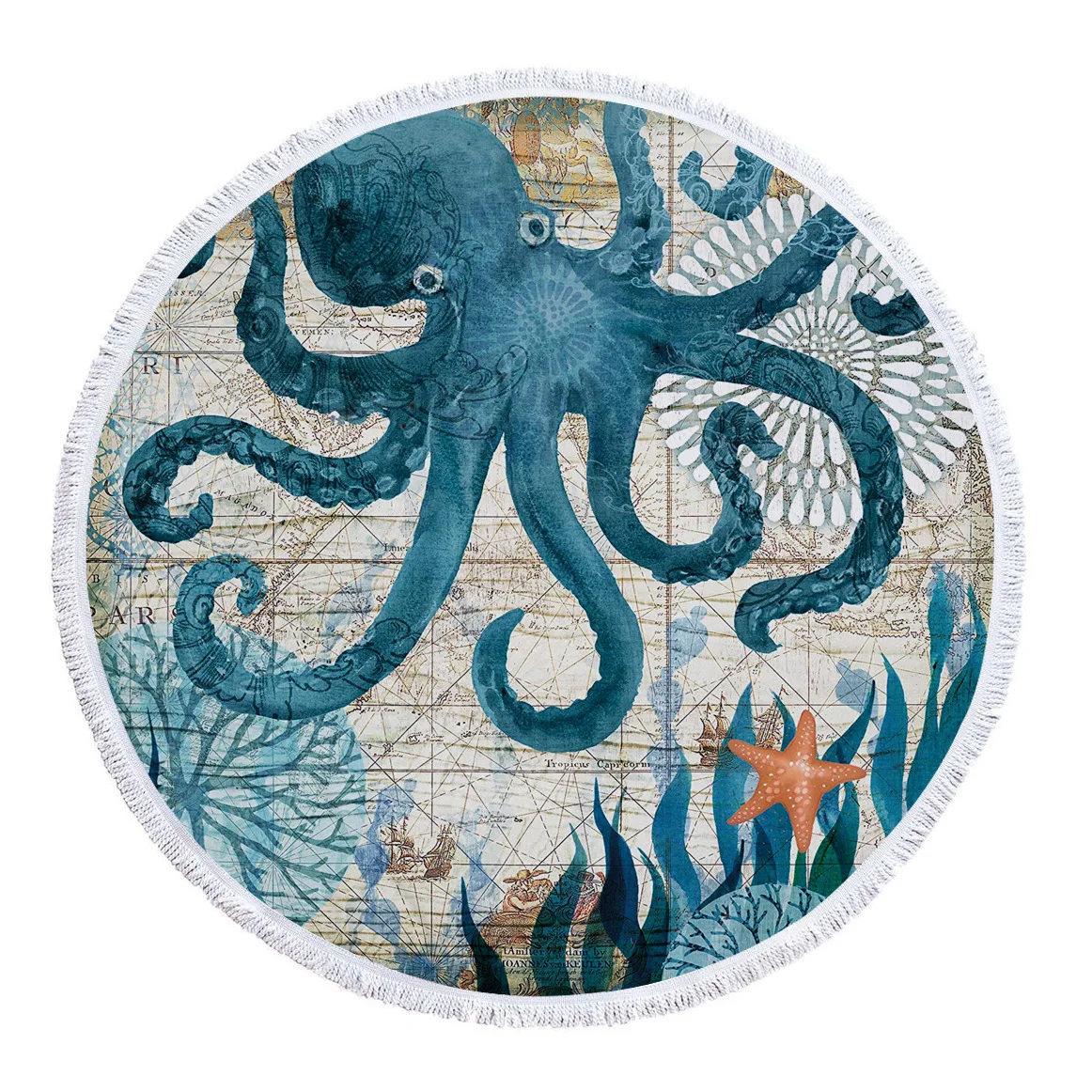 Meditation Circle octopus round beach towel perth Circular Beach Blanket Throw with Fringe