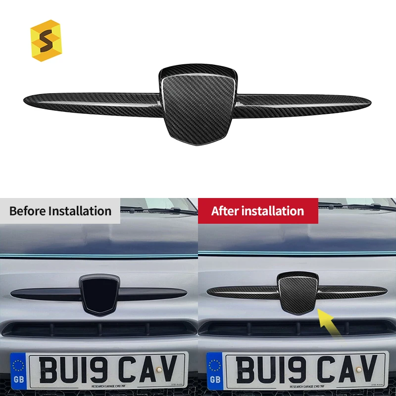 Shasha Carbon Fiber accessories Fashion Front Emblem Decorative Bezel Carbon Fiber Car Accessories For Fiat 500 2008 Years Up