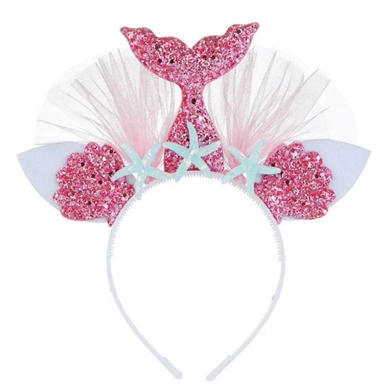Princess mermaid gauze fish tail  headband glitter headband for kids