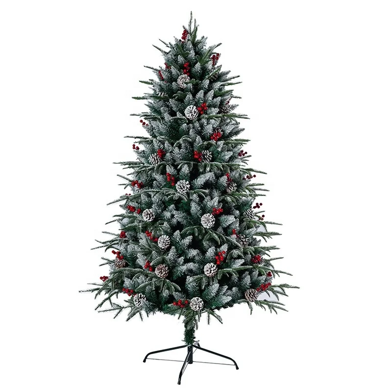 Ourwarm Pe Artificial Pine Cones Mixed Tree Pre Lit Foldable Outdoor Spruce Flocked Christmas Trees