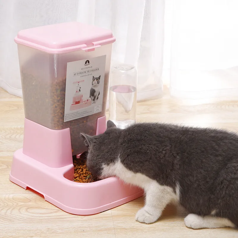 Amazon hot selling  automatic pet feeder set plastic water dispenser dog cat bowl pet feeder