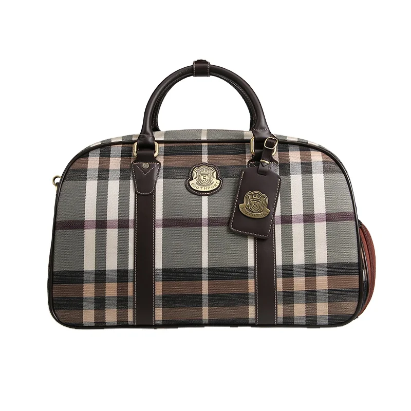 
Golf bag nylon leather business bag large capacity staff duffel bag lattice retro custom logo 