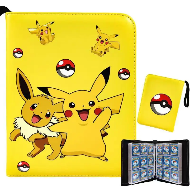 Top Fashion Nine Grids Loose-Leaf Yellow 20 Pages Zipper Pocket Monster Binder Holder Book Pika Game Card Album Collectors