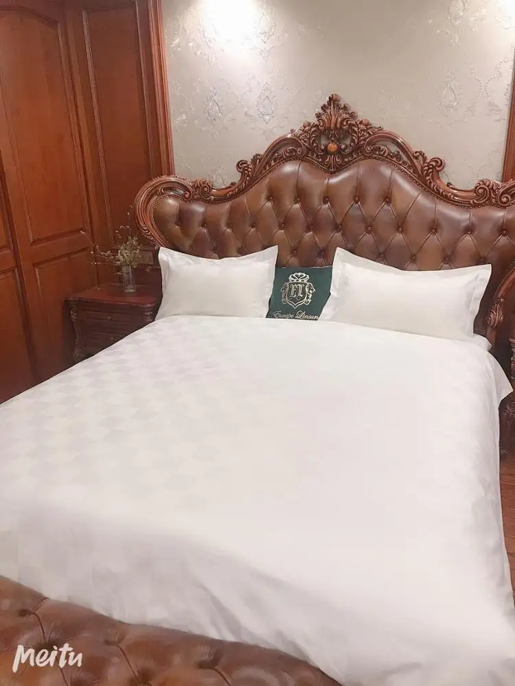Deeda factory dobby check plain sateen white hotel bed sheets queen