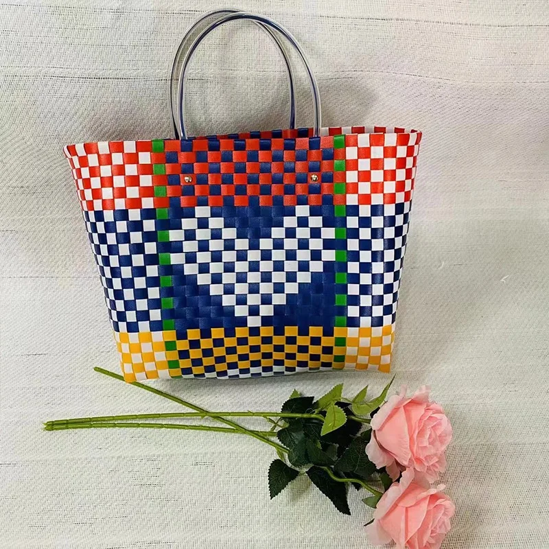 Summer Individuality New Arrivals Portable Color Contrast Ladies Purse Vacation Beach Shopping Vegetable Basket Tote Bag