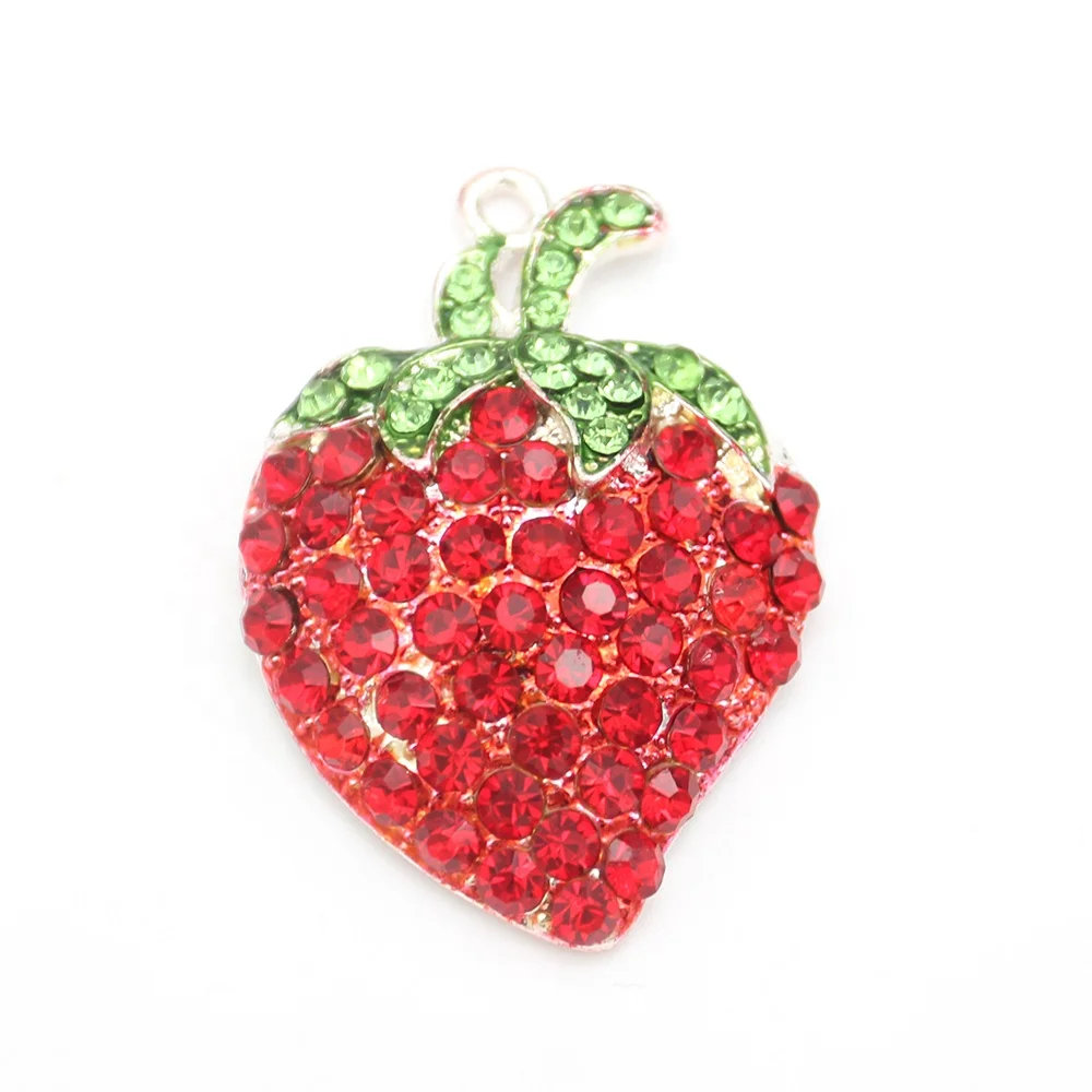 Crystal Strawberry Pendants for Women Red Rhinestone Sweet Fruit Charm Pendant