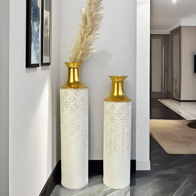 Lander French Country Elegant Gold Floor Metal Table Vase Decor Flower Pot